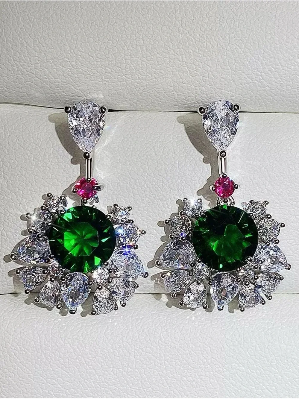 Anthropologie Emerald and Pink Halo Drop Earrings